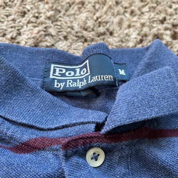 Ralph Lauren Polo Shirt Mens M Blue Striped Pony Rugby Pullover Cotton Preppy - Picture 2 of 6